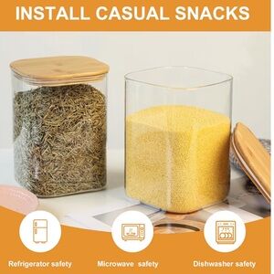 Set of of 2,Glass Storage Containers Clear Glass Food Canister with Bamboo Lid